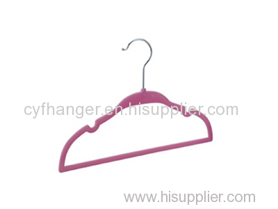 Hot pink flocked with u notched design non-slip space saver hanger for kids/baby/children