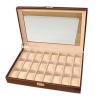 24 Slots Mens Watch Box PU Leather Watch Case Glass Top Watch Display Organizer