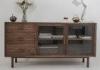 2 Glass Doors And 3 Drawers Dark Wood TV Cabinets With Modern Design