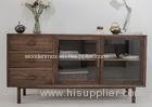 2 Glass Doors And 3 Drawers Dark Wood TV Cabinets With Modern Design