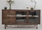 2 Glass Doors And 3 Drawers Dark Wood TV Cabinets With Modern Design