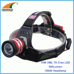 10W XML T6 Cree LED Headlamp 500Lumen aluminum durable headlight camping lantern 1*18650 fishing lamp CE RoHS