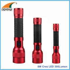 5W Cree LED 300Lumen rubber grip handle flashlight 3D 2D 2AA hand torch camping lantern heavy duty RoHS shock resistant