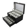 20 Slots Mens Watch Box PU Leather Watch Case Glass Top Watch Display Organizer