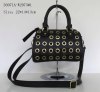 Black PU handbag Zipper shoulder bag Eyelet in front