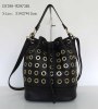 Black PU handbag Fashion drawstring bag Eyelet in front