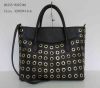 Black PU handbag Fashion zipper shoulder bag Eyelet in front