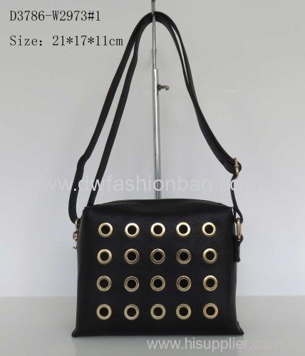 Black PU handbag/ Fashion zipper cross bag /Eyelet in front