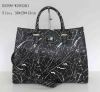 Fashion zipper handbag Black PU shoulder bag Beautiful lines