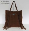 Fashion magnetic clasp handbag Brown tassel tote bag