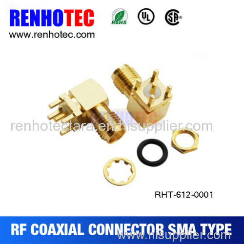 high frequency female sma connector with right angle soldering pcb mount