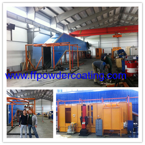 powder coating spray line with spray booth and reciprocator