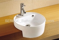 Sanitary ware ceramic white color semi recessed wash basin