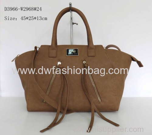 Fashion zipper handbag/PU brown shoulder bag/Lady bag