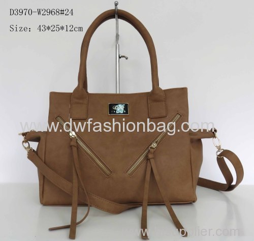 Fashion zipper handbag /Brown PU shoulder bag /Lady handbag
