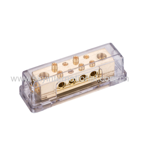 Power Distribution Block 0GA x 2 in/8GA x 8 out Acrylic clear cover Gold Plated