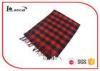 Red Checked Pattern / Tassels Hand Woven Shawl 30cm X 178cm For Women