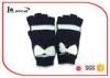 Black And Cream Plain Fingerless Knit Winter Gloves Bowknot On The Top