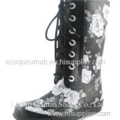 Rubber Rain Boots Women With Lace-up Shoe Ties