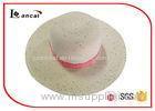 Sequined Ladies Crushable Wide Brimmed Straw Hat With Pink Bowknot Ribbed Band