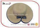 Bowknot Style Women Wide Brimmed Straw Hat With Navy Cotton Bound Edge
