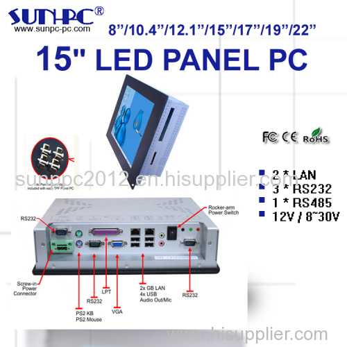 IP65 15 Inch Dual-core Industrial computer Panel PC 4*COM 1*LPT 4*USB 2*Glan