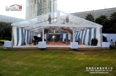 400 people event tent with transparent roof cover and blue curtain