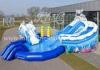 0.9mm PVC Tarpaulin Blue Inflatable Water Parks For Kids With Swimming Pool