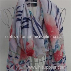 Polyester Scarf With Flowers Printed