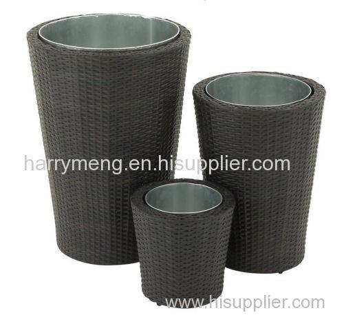 Set of 3 outdoor decorative UV resistant plastic rattan large plant pots wholesale
