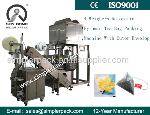 Ultrasonic Seal Triangular Tea Bag Nylon Net Packaging Machine with Outer Bag Made in China