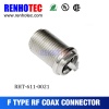 180 degree f connector for coaxial cable