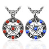 Pentagram red and blue sapphire titanium unisex pendants