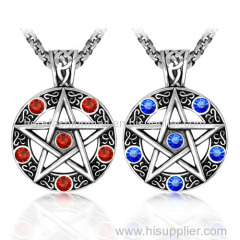 Pentagram red and blue sapphire titanium unisex pendants