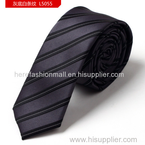Gray color white stripe polyester wedding ties