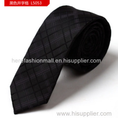 Black grid polyester woven necktie