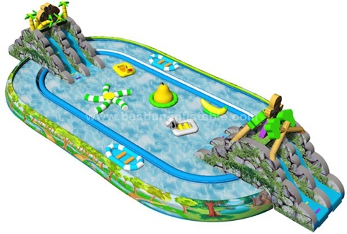 Inflatable Water Park With Big Pool And Slide For Land