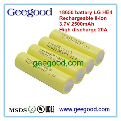 hot sale LG 2500mAh 20A 18650 3.7V rechargeable li ion battery