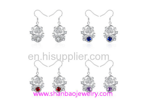 Shanbao Jewelry Imitation Jewelry Silver Plated Fashion Costume Zircon Jewelry Earrings