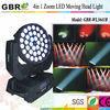 Professional led stage lighting equipment / 36x10W RGBW Led Moving Head Wash Zoom