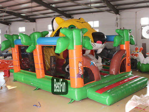 Inflatable Big Tiger Mouth Double Slide Amusement Park