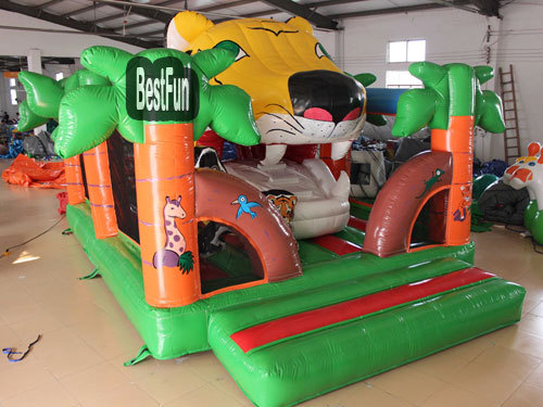 Inflatable Big Tiger Mouth Double Slide Amusement Park