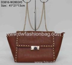 Brown lock bag for lady/PU fabric chain shoulder bag