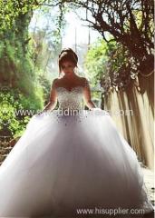 Tulle Jewel Neckline Ball Gown Wedding Dress With Rhinestones