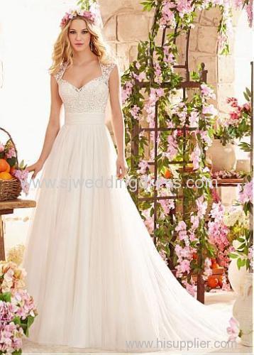 Tulle Queen Anne Neckline A-line Wedding Dress With Embroidery