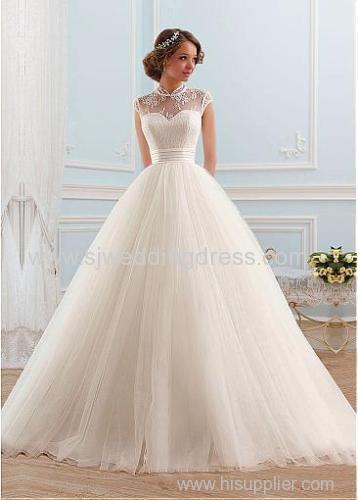 Tulle High Collar Neckline Ball Gown Wedding Dress