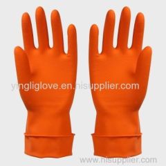 Orange rubber kitchen gloves