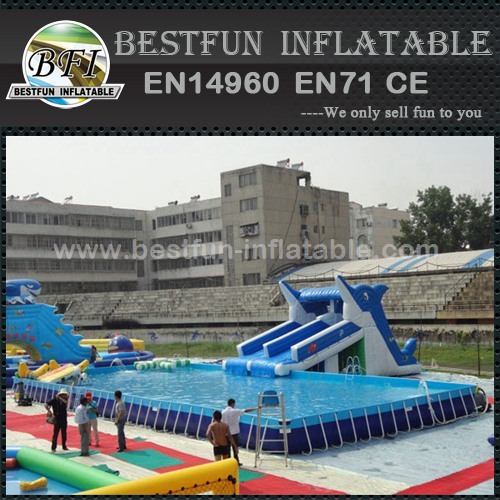 Steel frame swimming pool with strainer