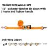 1.5 polyester Ratchet Tie down with J hooks and rubber handle