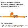 2 50mm 10000lbs Ratchet Tie down with double J Hooks